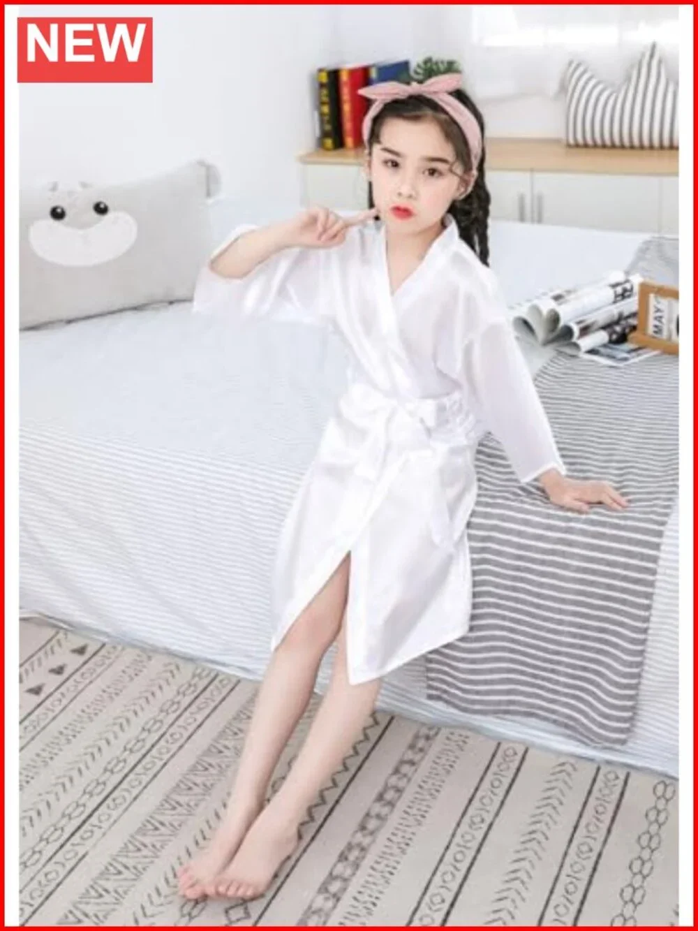 Girls Satin Flower Girl Robe Gold Glitters Wedding Kimono Robe